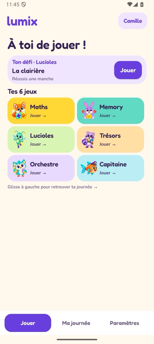 Lumix — les six familles de jeux et les paramètres