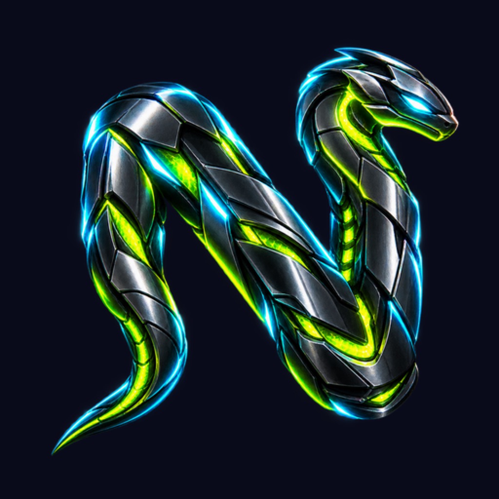 Icône de Nibelz : un serpent néon aux reflets verts et bleus